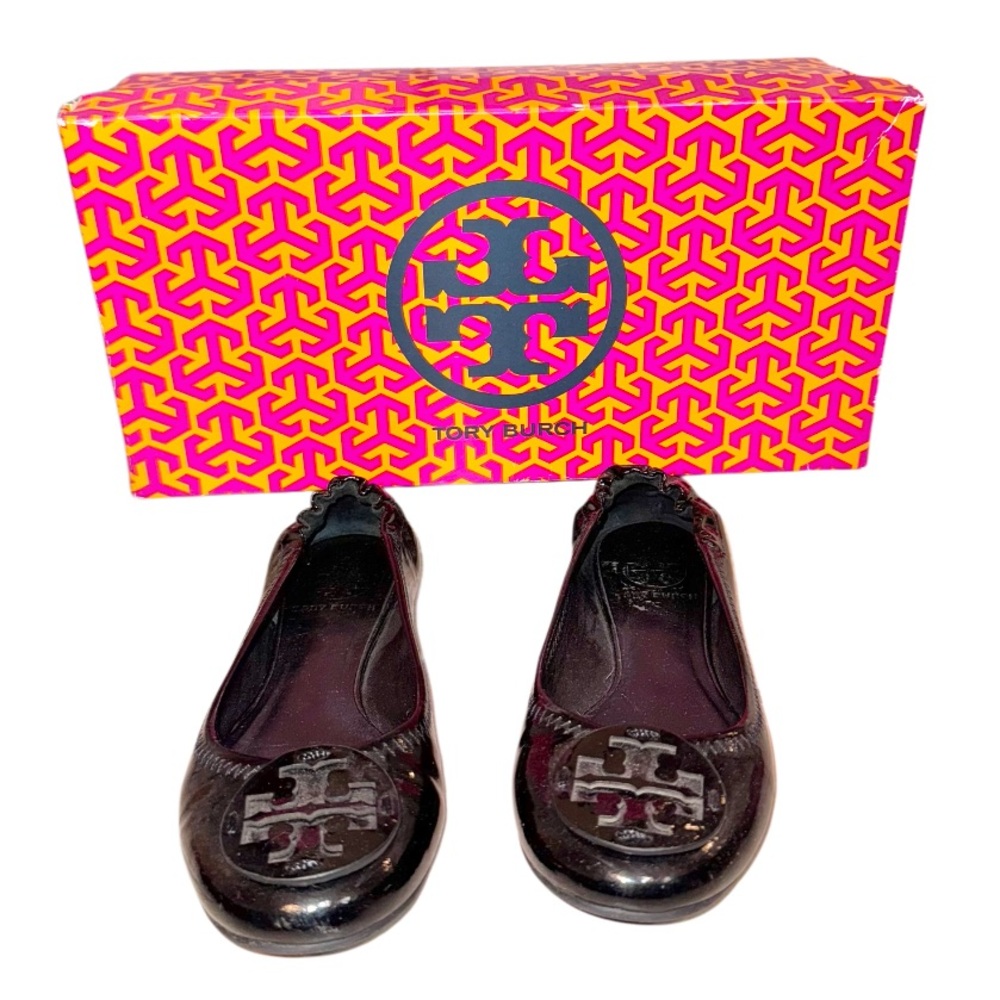 TORY BURCH BLACK PATENT FLATS women’s slip on shoes size 6